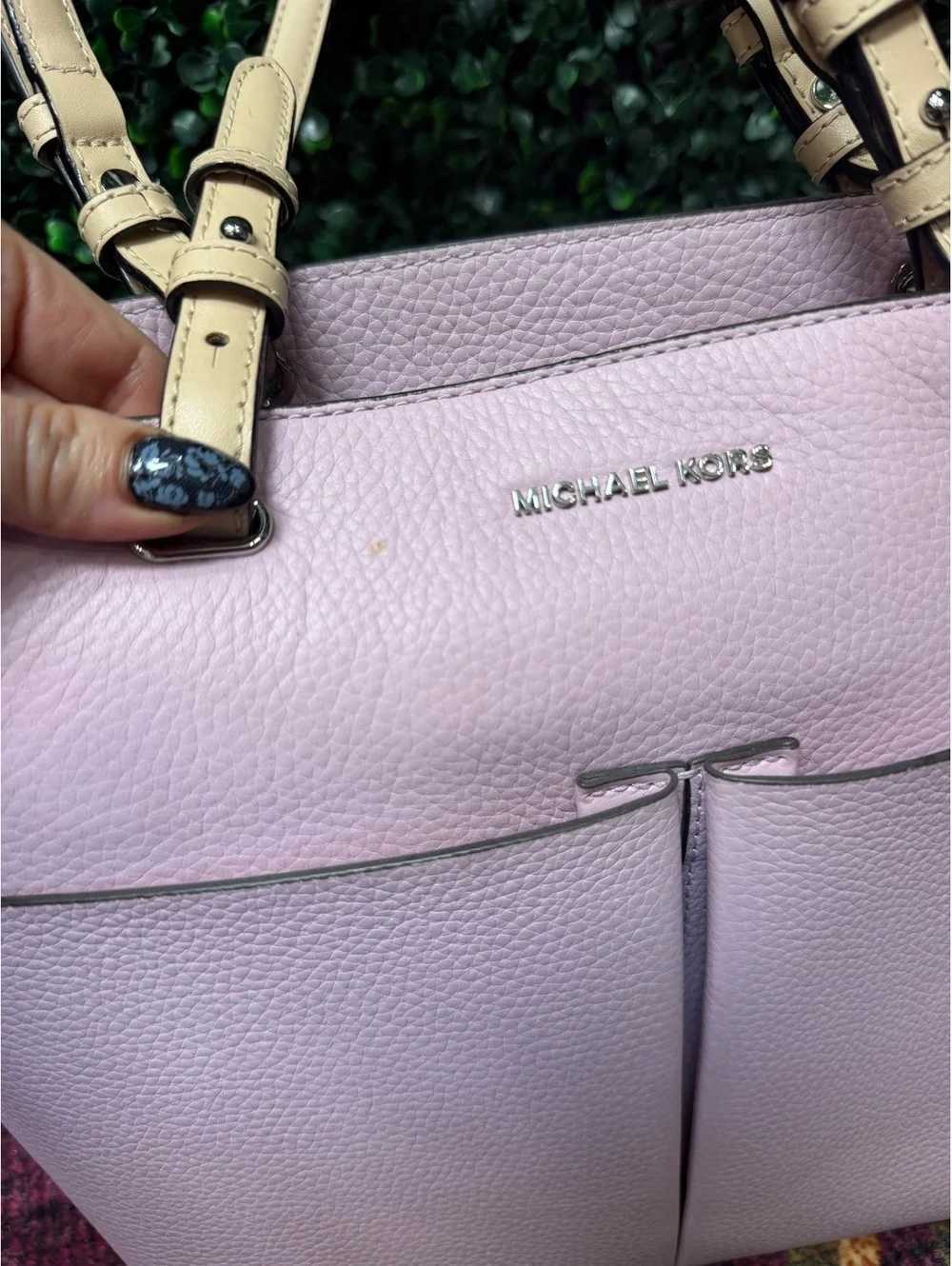 Michael Kors Lavender Leather Tote Bag with Beige Straps